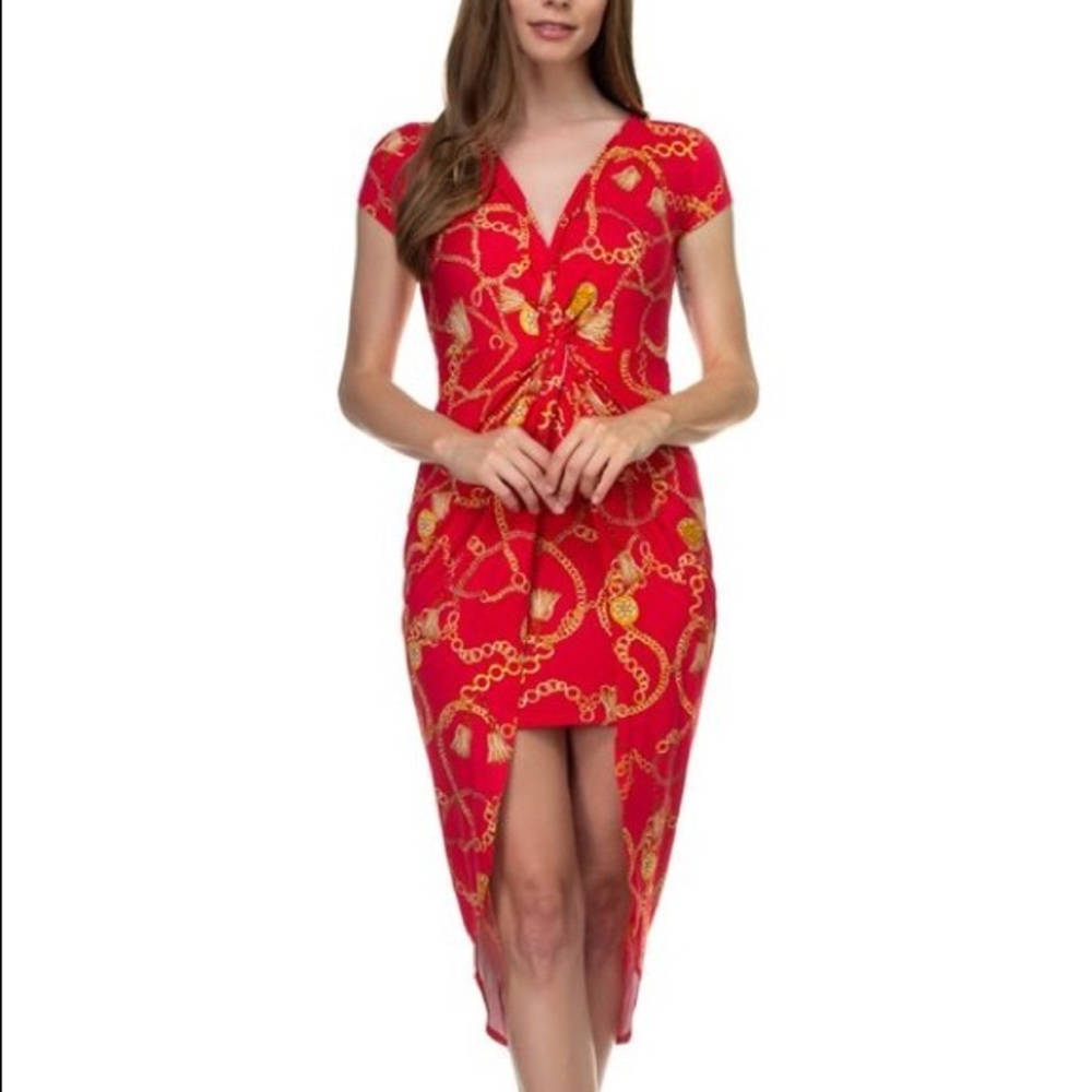 Red Baroque Mid Length Dress Size Large NWT